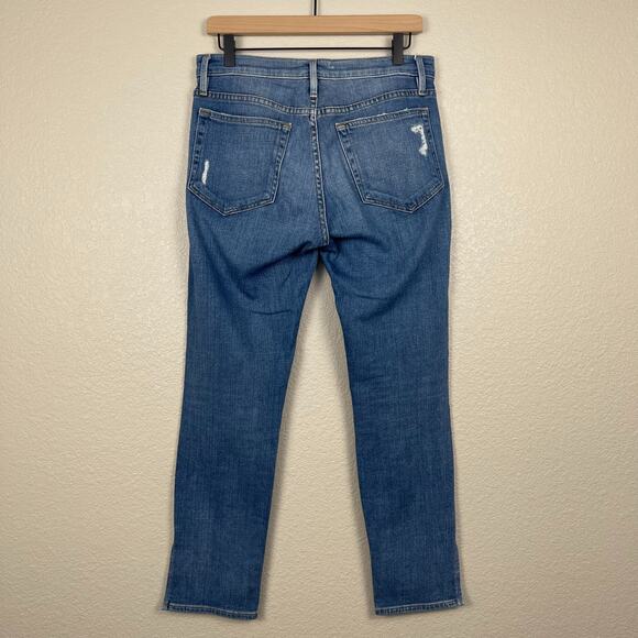 Frame Le Boy Denim Jeans Picadilly Blue Size 27 Distressed Ankle Zip Medium Wash - Picture 3 of 14